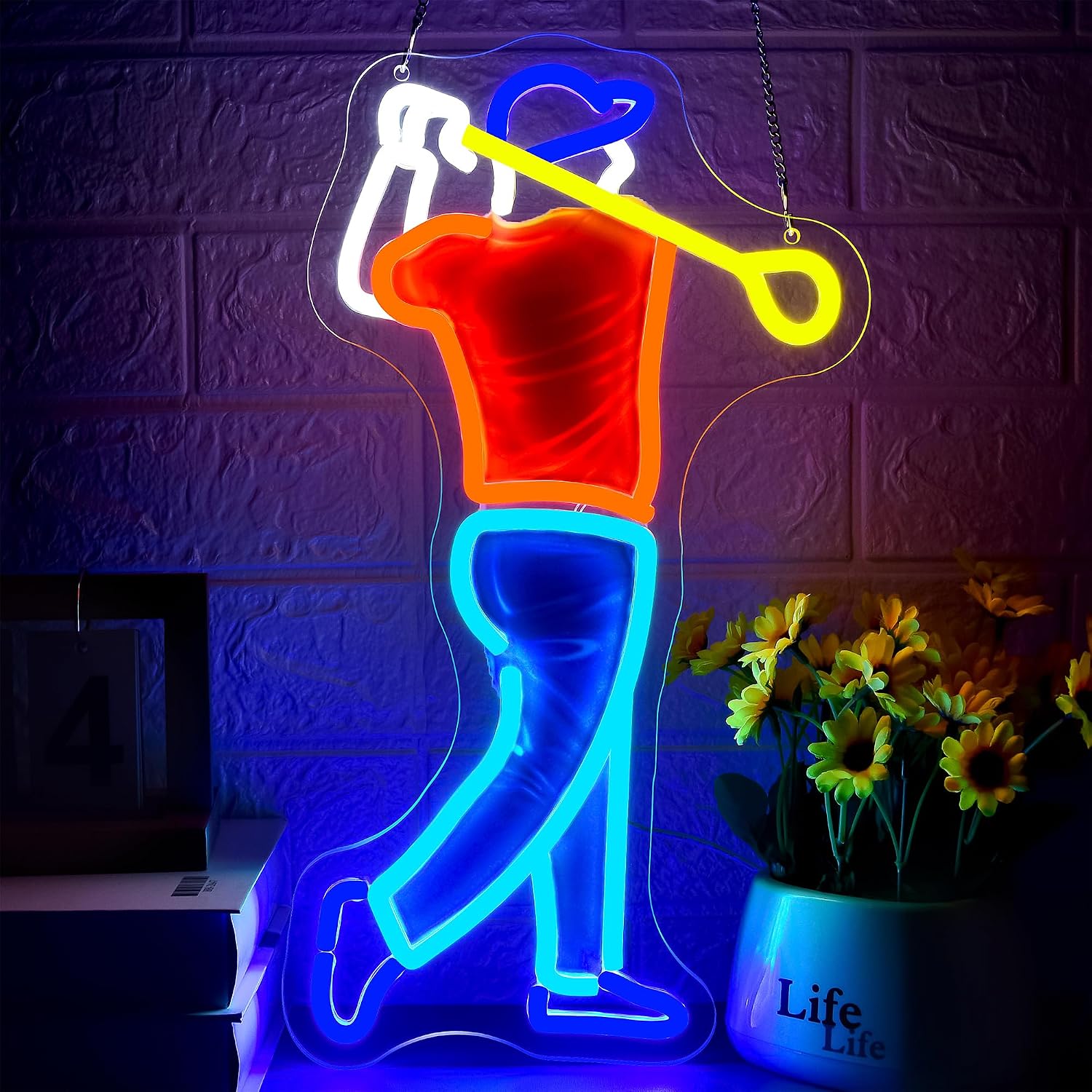 Outdoor Sport Club - Golfer-Swing-Neonschild, USB-betriebenes LED-Neonlicht, Kunst-Wanddekoration, Golfclub, Männerhöhle,